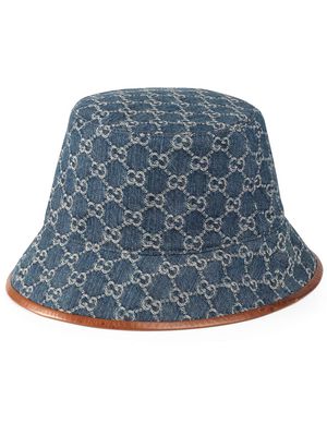 Gucci GG Supreme leather-trimmed bucket hat - Blue