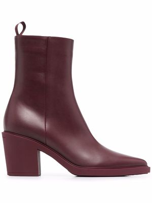 Gianvito Rossi pointed leather heeled ankle boots - Red