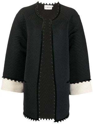 Tory Burch beaded chevron-jacquard coat - Black