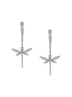 Anapsara 18kt white gold diamond mini dragonfly drop earrings - Silver