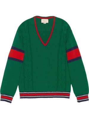 Gucci cable knit v-neck jumper - Green