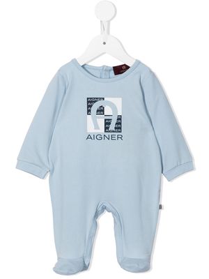 Aigner Kids logo print cotton babygrow - Blue