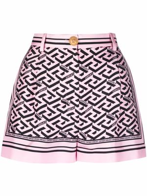 Versace Greca-print silk shorts - Pink