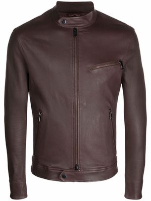 Desa Collection leather band-collar jacket - Brown