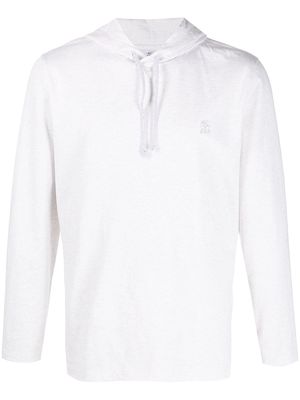 Brunello Cucinelli embroidered-logo drawstring hoodie - White