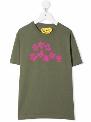 Off-White Kids flower logo-print cotton T-shirt - Green