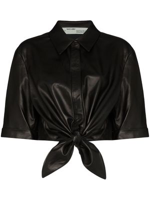Off-White cropped tied leather shirt - Black
