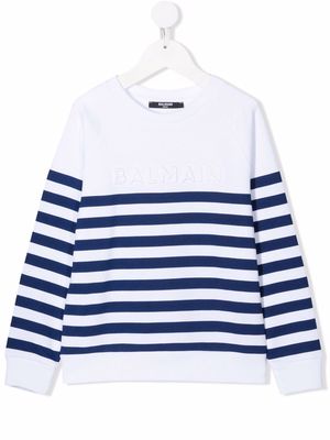 Balmain Kids logo-print striped sweatshirt - White