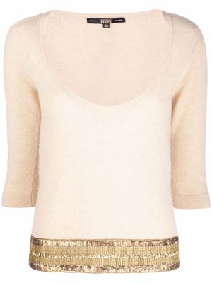 Gianfranco Ferré Pre-Owned 1990s sequin-embellished plunging neck knitted top - Neutrals