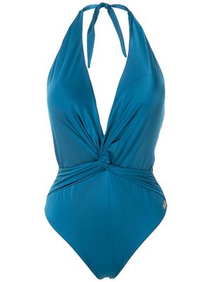 Brigitte twist-front halterneck swimsuit - Blue