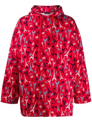 Balenciaga Paris pattern oversized hoodie - Red