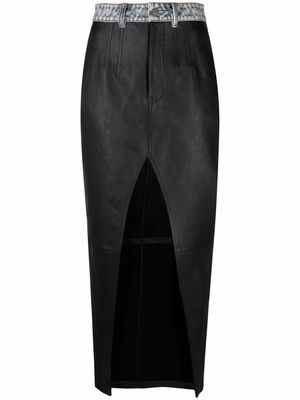 Alexander Wang front slit long leather skirt - Black