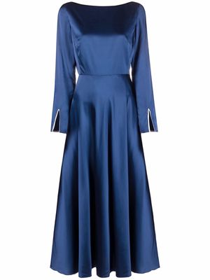 There Was One contrast-trim satin flared long dress - Blue