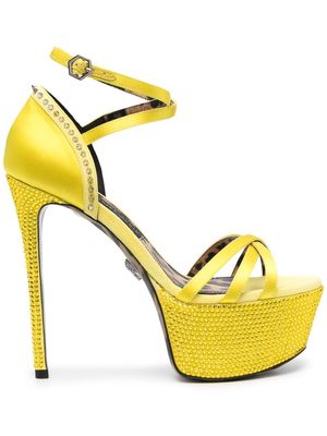 Philipp Plein embellished satin platform sandals - Yellow
