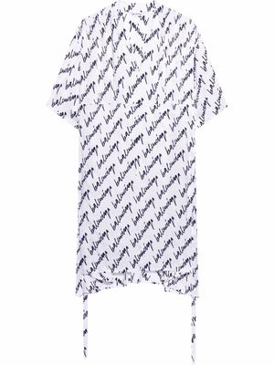 Balenciaga oversized V-neck signature-logo dress - White