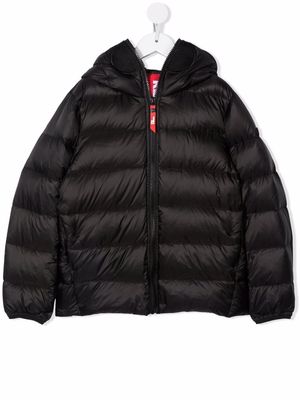 AI Riders on the Storm Young pompom-detail padded coat - Black