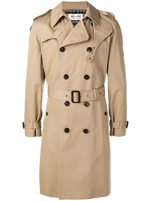 Saint Laurent double-breasted belted trench coat - Brown