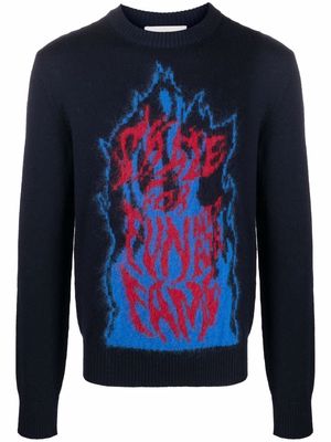 LANVIN flame slogan intarsia-knit jumper - Blue