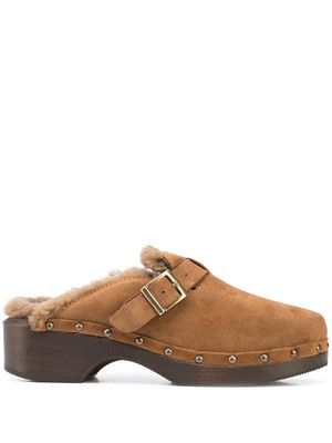RE/DONE 70s shearling-trimmed suede clogs - Brown