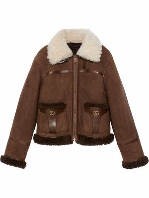 Gucci shearling-collar suede jacket - Brown