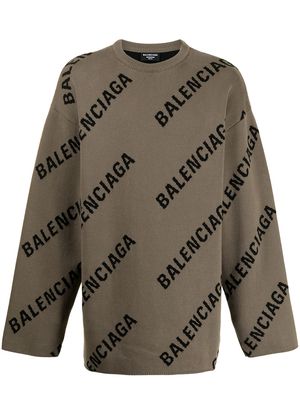 Balenciaga logo-intarsia oversized jumper - Brown