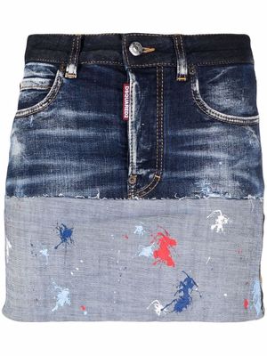 Dsquared2 paint splatter-effect denim mini skirt - Blue