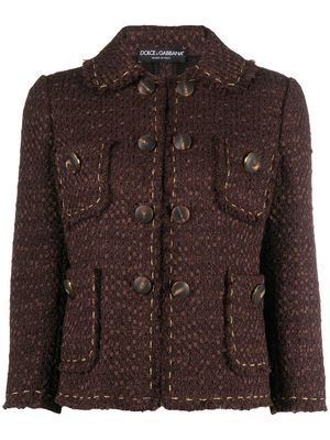 Dolce & Gabbana cropped-sleeve tweed jacket - Brown