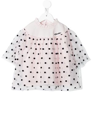 Charabia polka dot-print tulle blouse - Pink