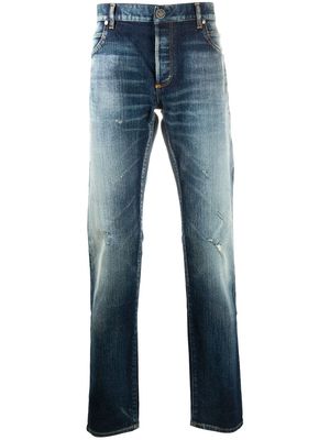 Balmain distressed effect straight-leg jeans - Blue