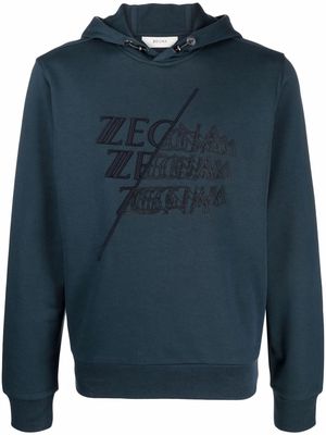 Z Zegna embroidered-logo cotton hoodie - Blue