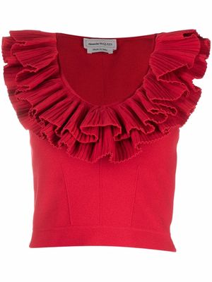 Alexander McQueen ruffle sleeveless knit top - Red