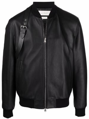 Alexander McQueen harness leather bomber jacket - Black