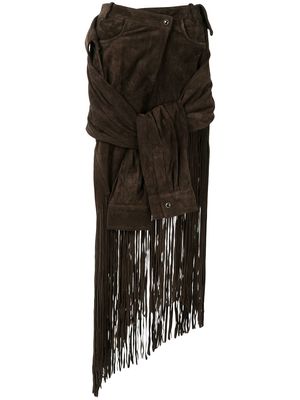 Alexander Wang tie-sleeve fringed skirt - Brown