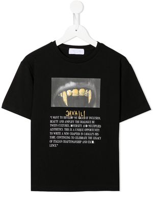 Roberto Cavalli Junior graphic-logo print T-shirt - Black