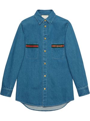 Gucci Web-detail long-sleeve denim shirt - Blue