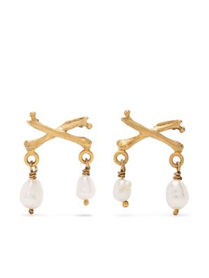 Claire English Rum Bucanner pearl stud earrings - Gold