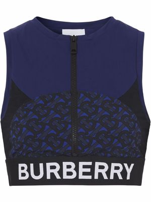 Burberry TB monogram-print zip-up cropped top - Blue