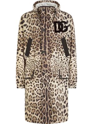 Dolce & Gabbana DG logo-patch leopard-print raincoat - Brown
