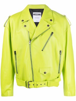 Moschino logo-print biker jacket - Green