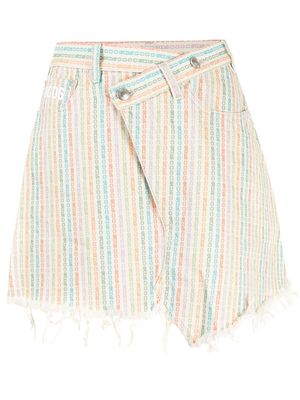 Gcds asymmetric stripe-print denim mini skirt - Neutrals