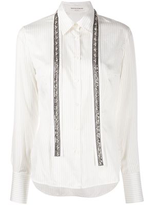 Ermanno Scervino striped studded panel silk shirt - White