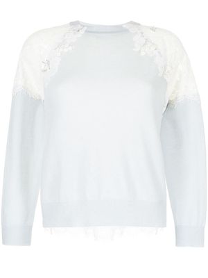 Onefifteen knitted lace-shoulder top - Blue