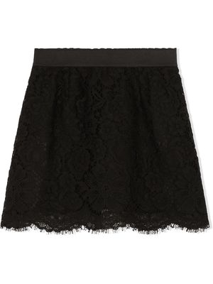 Dolce & Gabbana Kids floral-lace scallop-hem skirt - Black