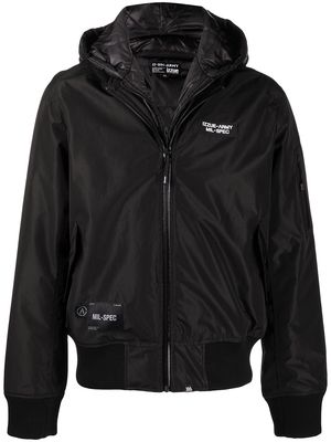 izzue logo-patch zip-up hooded jacket - Black