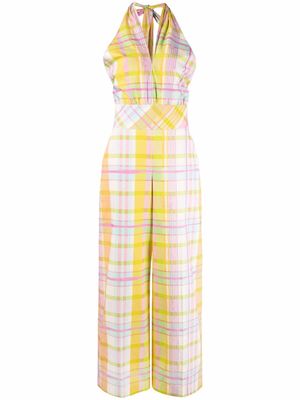 Boutique Moschino check-print halterneck jumpsuit - Yellow