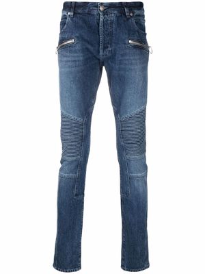 Balmain panelled skinny jeans - Blue