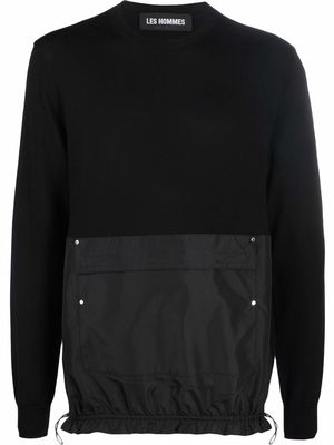 Les Hommes contrasting front pocket wool jumper - Black