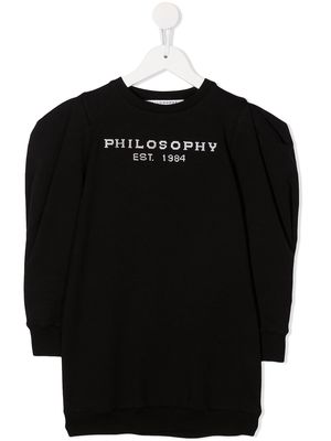 Philosophy Di Lorenzo Serafini Kids logo embroidered puff sleeves sweatshirt - Black