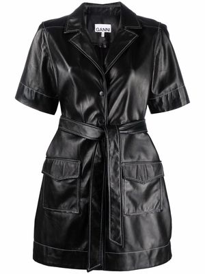 GANNI leather shirt minidress - Black