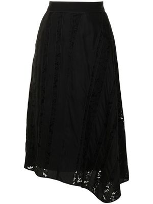 Nº21 asymmetric lace-panel skirt - Black